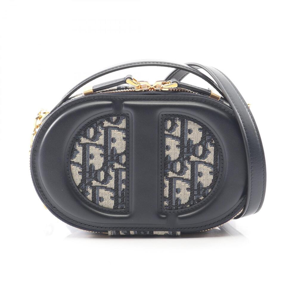 Dior CD Signature Oval Camera Bag Oblique Shoulder Leather Beige Navy Blue